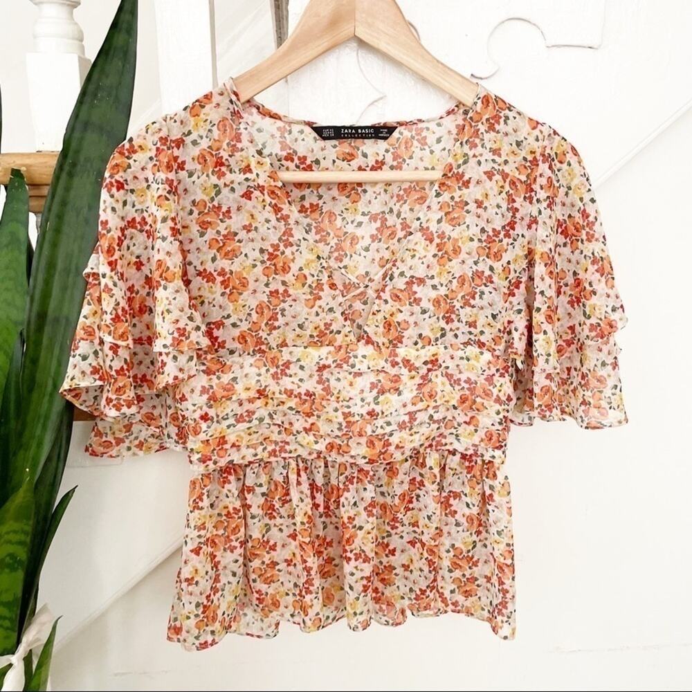 Zara floral V-neck flutter sleeves blouse size XS